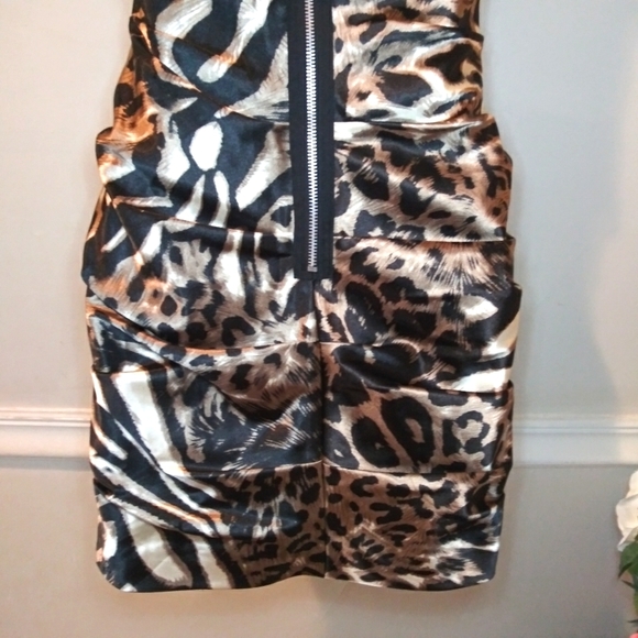 Hailey Logan By Adrianna Papell Sexy Leopard Print Ruched Satin Mini Dress - Picture 6 of 10
